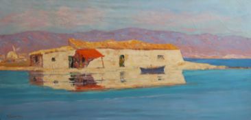 § § Michalis Economou (Greek 1888-1933) House and boat beside the sea ... 1912oil on canvassigned,