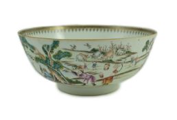 A Chinese export famille rose fencai ‘Imperial Hunt’ punch bowl, Qianlong period, finely painted
