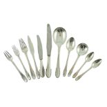An early 20th century Georg Jensen canteen of beaded pattern silver cutlery, comprising six each