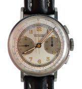 A gentleman's rare 1940's stainless steel Longines Flyback manual wind chronograph wrist watch, ref.