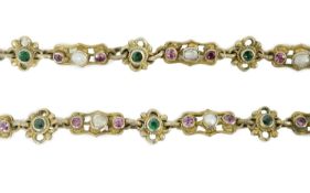 An early 20th century pierced and engraved silver gilt and gem set choker necklace, in the