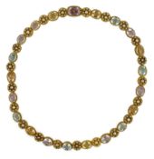 A 19th century gold, pink topaz, seed pearl, citrine and aquamarine set choker necklace, with flower