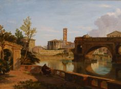 Attributed to Penry Williams (1800-1885) A view on the Tiber looking towards the Palantine Hill with