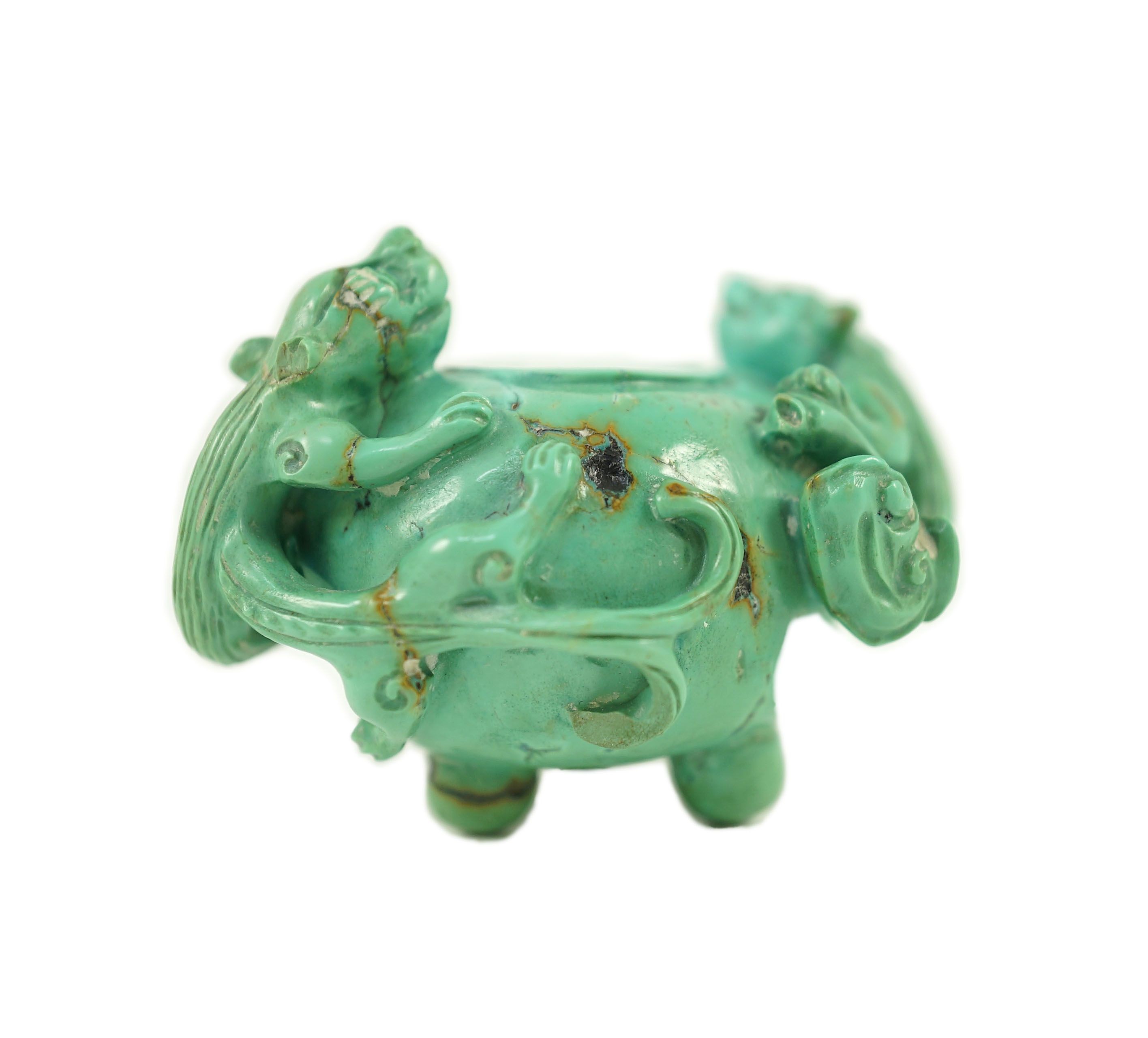 A small Chinese turquoise matrix waterpot, 18th/19th century carved in high relief and open work - Image 3 of 16
