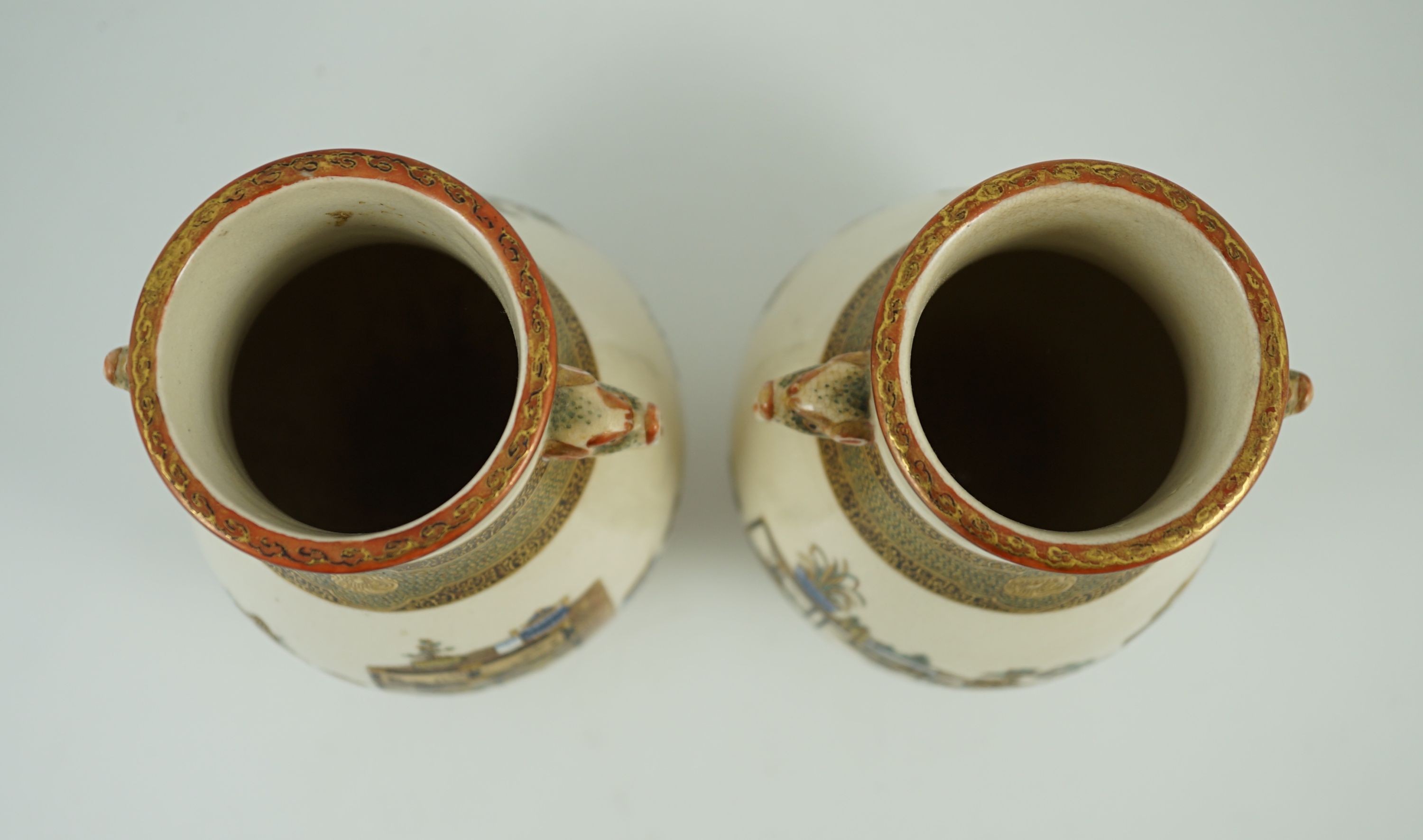 A pair of Japanese Satsuma pottery vases, by Bizan, Meiji period, of pear shape applied with a - Image 10 of 17