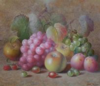 Charles Archer (1855-1931) Still life of apples, grapes, plums, gooseberries and raspberriesoil on
