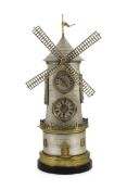 A 19th century French industrial windmill clock, by Guilmet the silvered brass case with turret