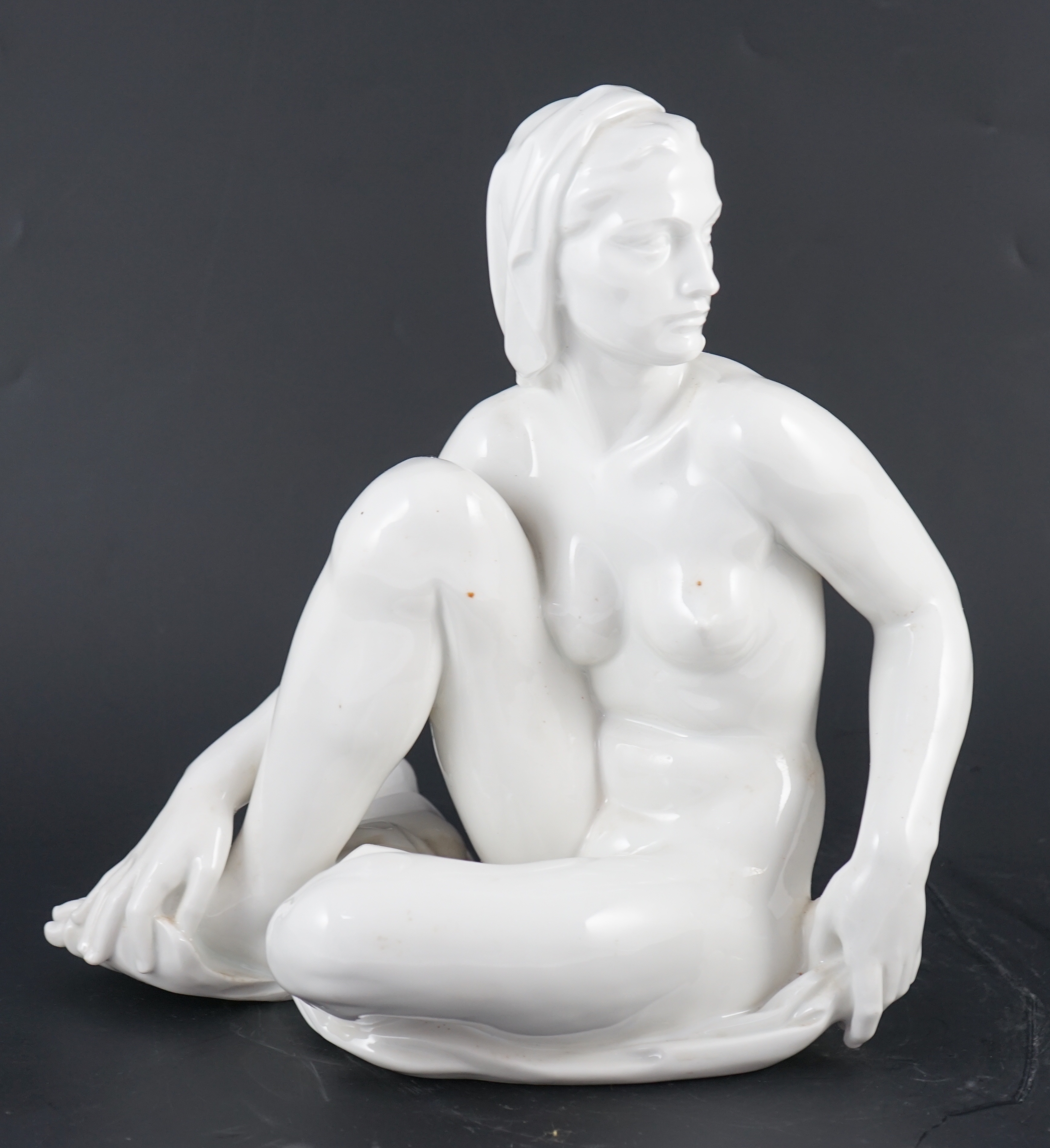 Robert Ullmann (1903-1966) for Meissen, a white glazed porcelain figure of a seated female nude, - Image 6 of 8