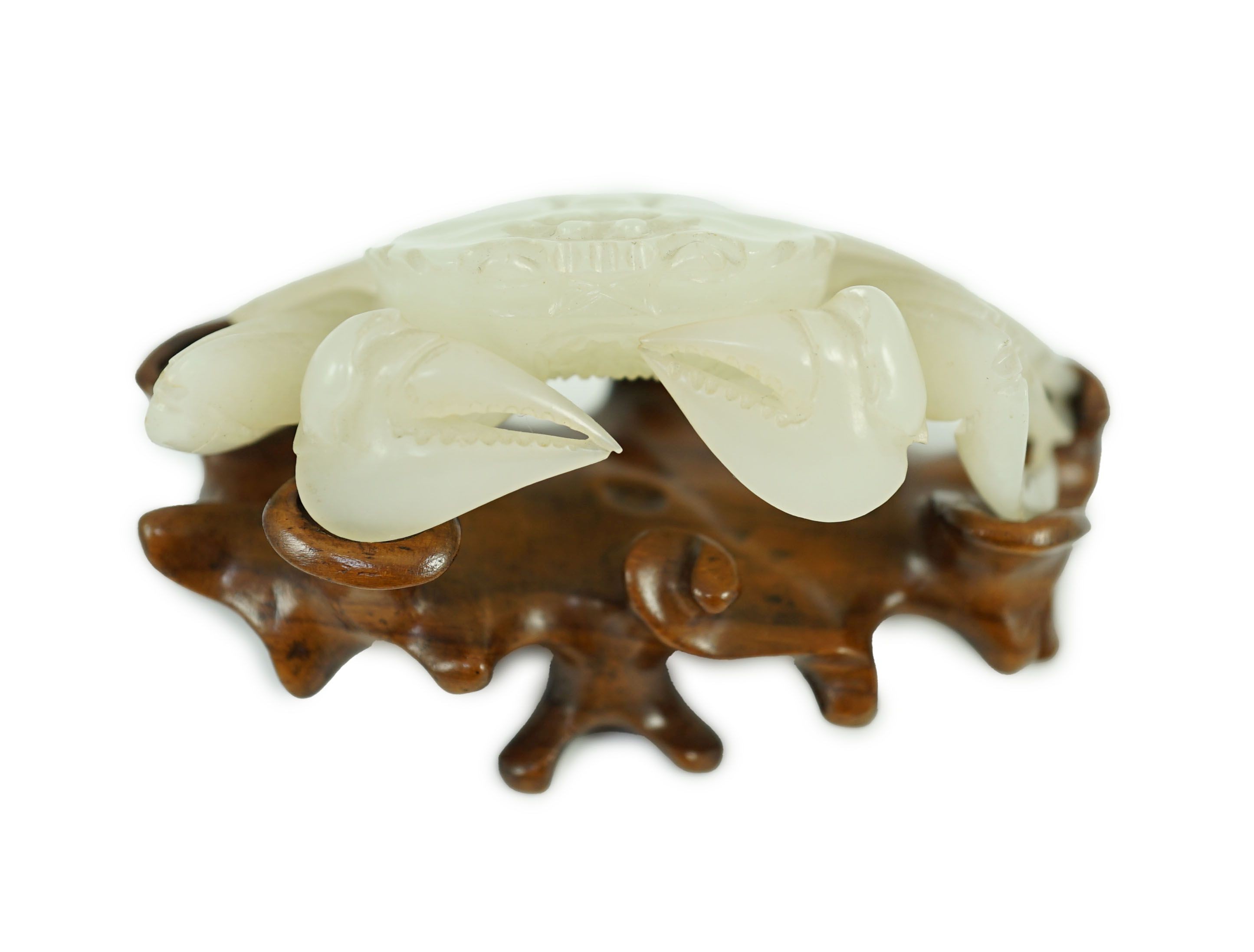 A Chinese pale celadon jade model of a crab, 20th century, Provenance- the vendor’s father - Image 3 of 8