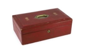A Victorian red morocco despatch box, formerly the property of the Right Honourable Viscount Cross