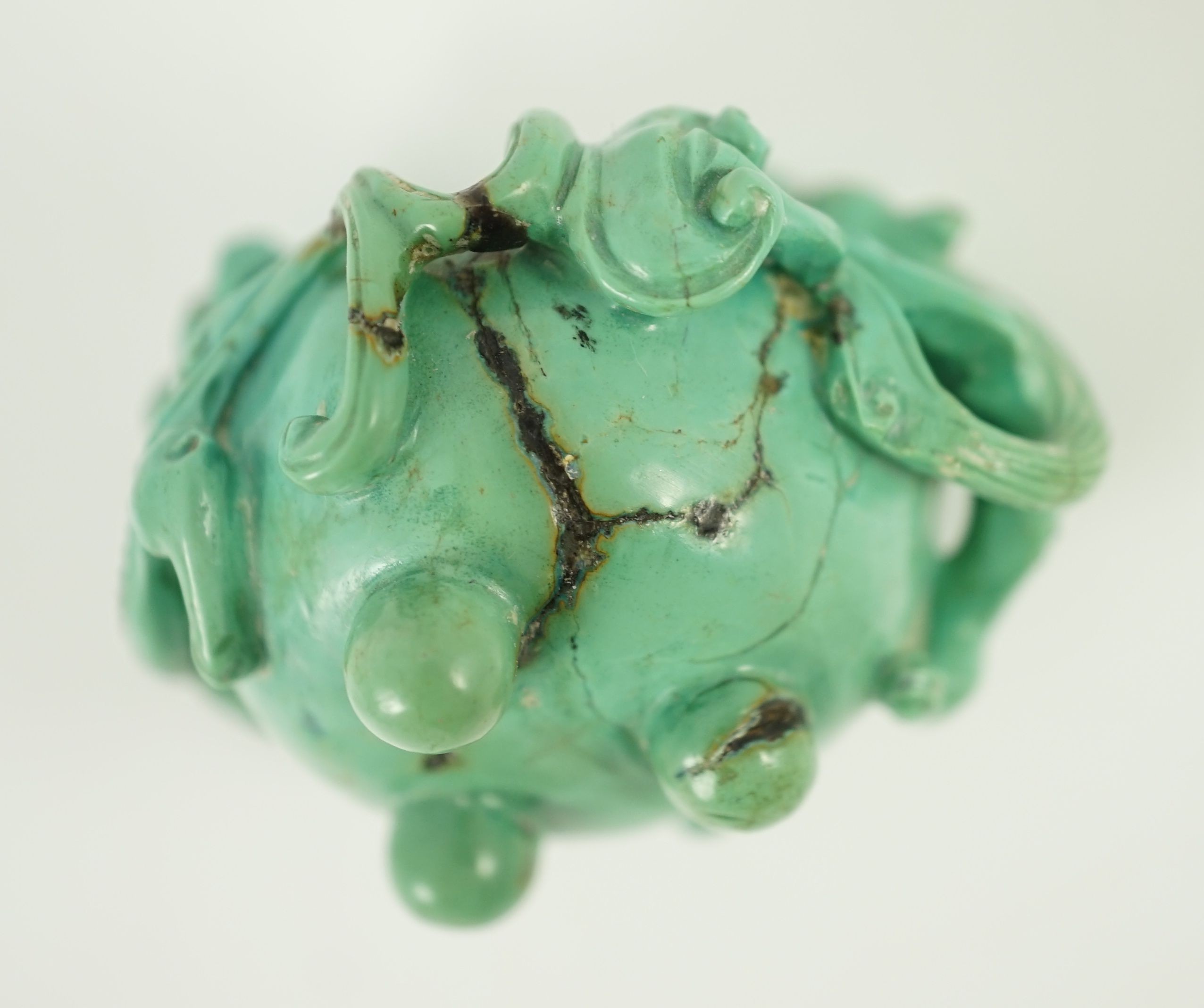 A small Chinese turquoise matrix waterpot, 18th/19th century carved in high relief and open work - Image 4 of 16