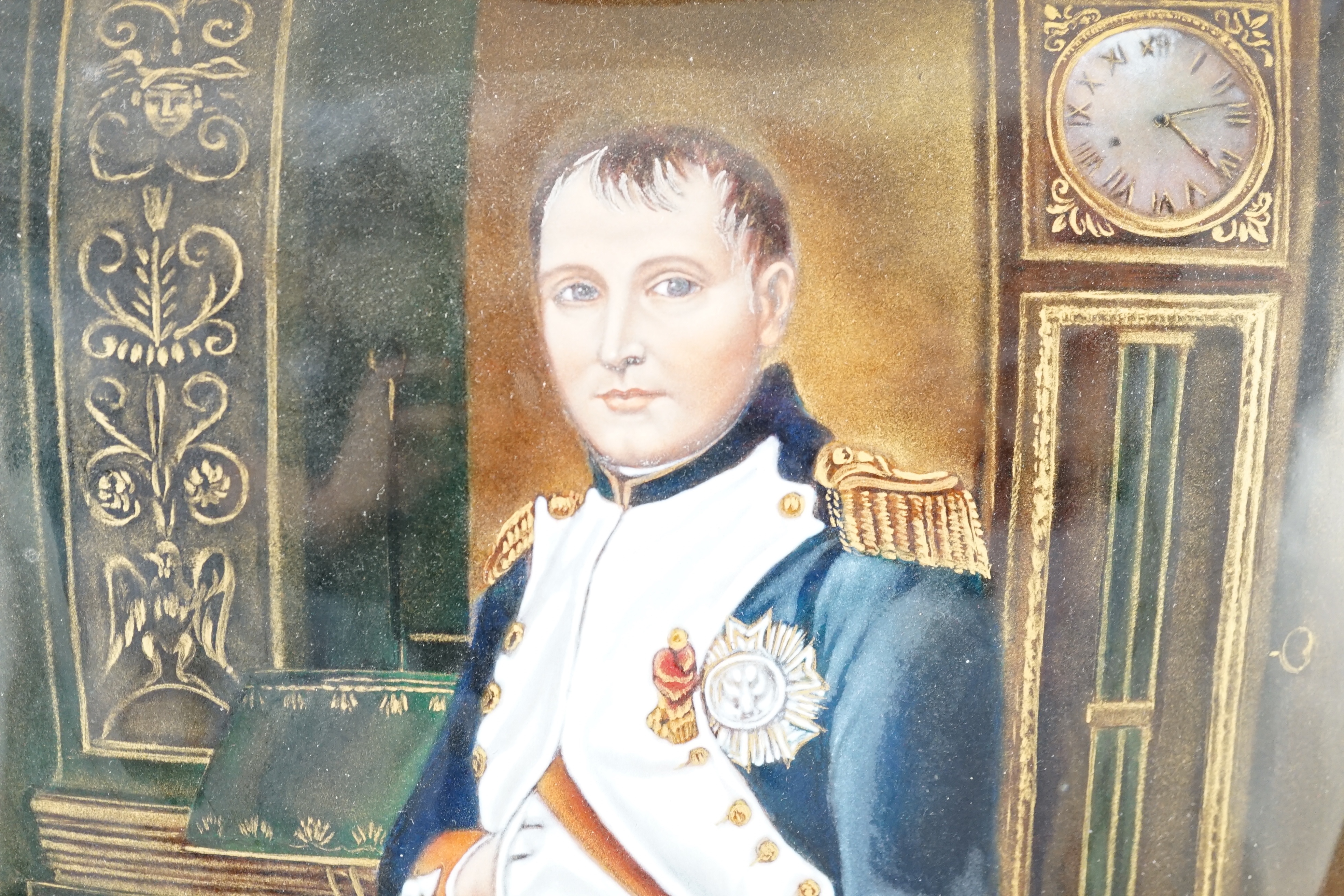 A Limoges enamel plaque of Napoleon, standing in his study, signed by M. Betowine after David, 33. - Image 10 of 10