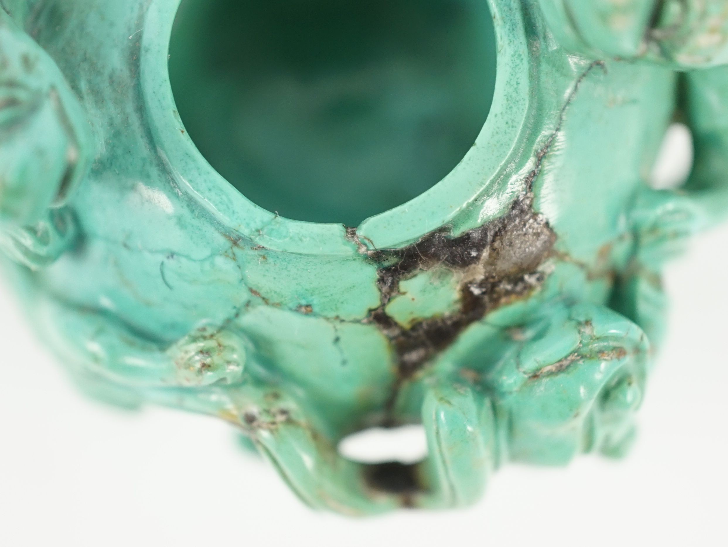 A small Chinese turquoise matrix waterpot, 18th/19th century carved in high relief and open work - Image 8 of 16