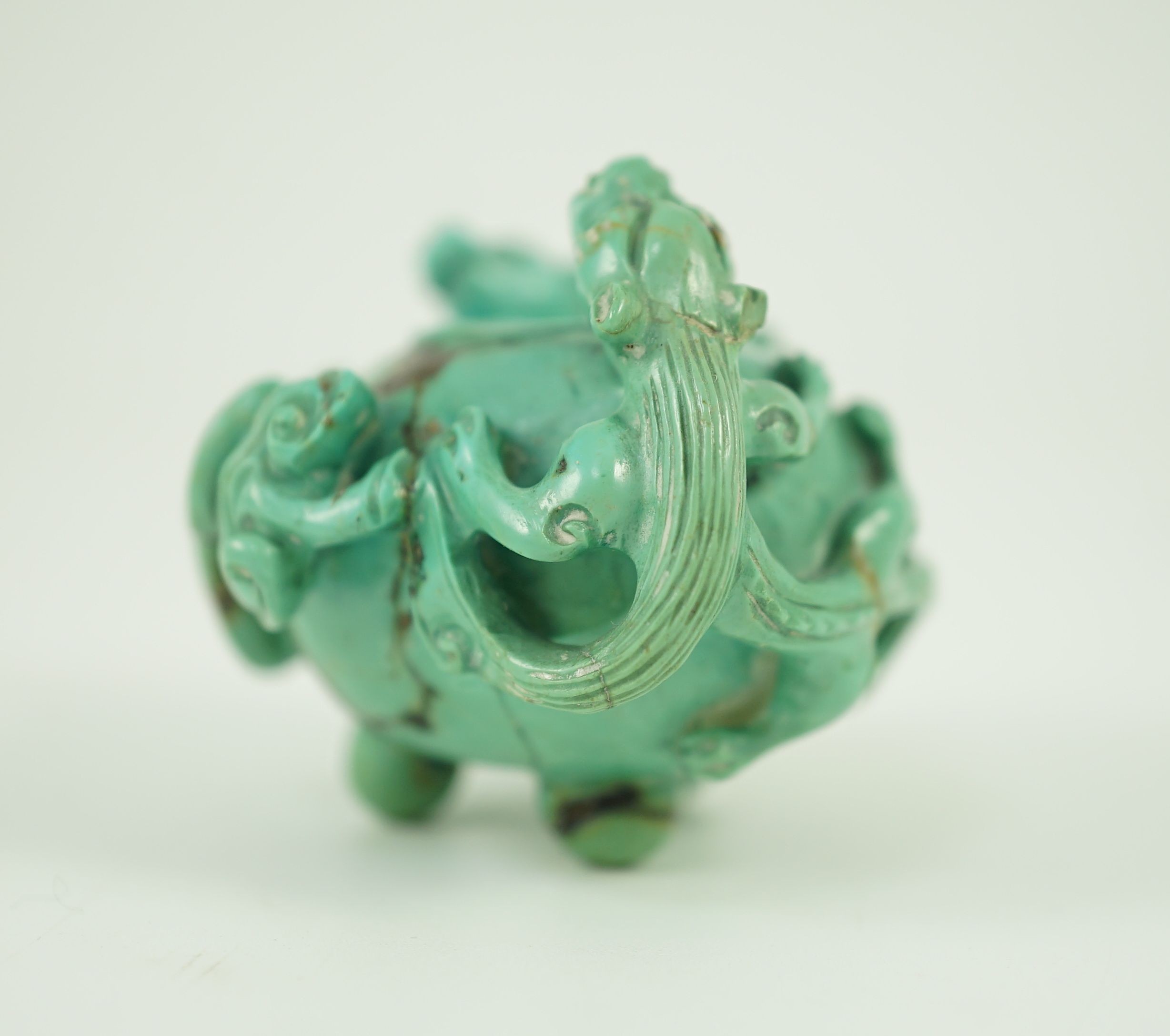 A small Chinese turquoise matrix waterpot, 18th/19th century carved in high relief and open work - Image 10 of 16