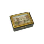 A 19th century French micro mosaic topped gold mounted tortoiseshell snuff box, of rectangular form,