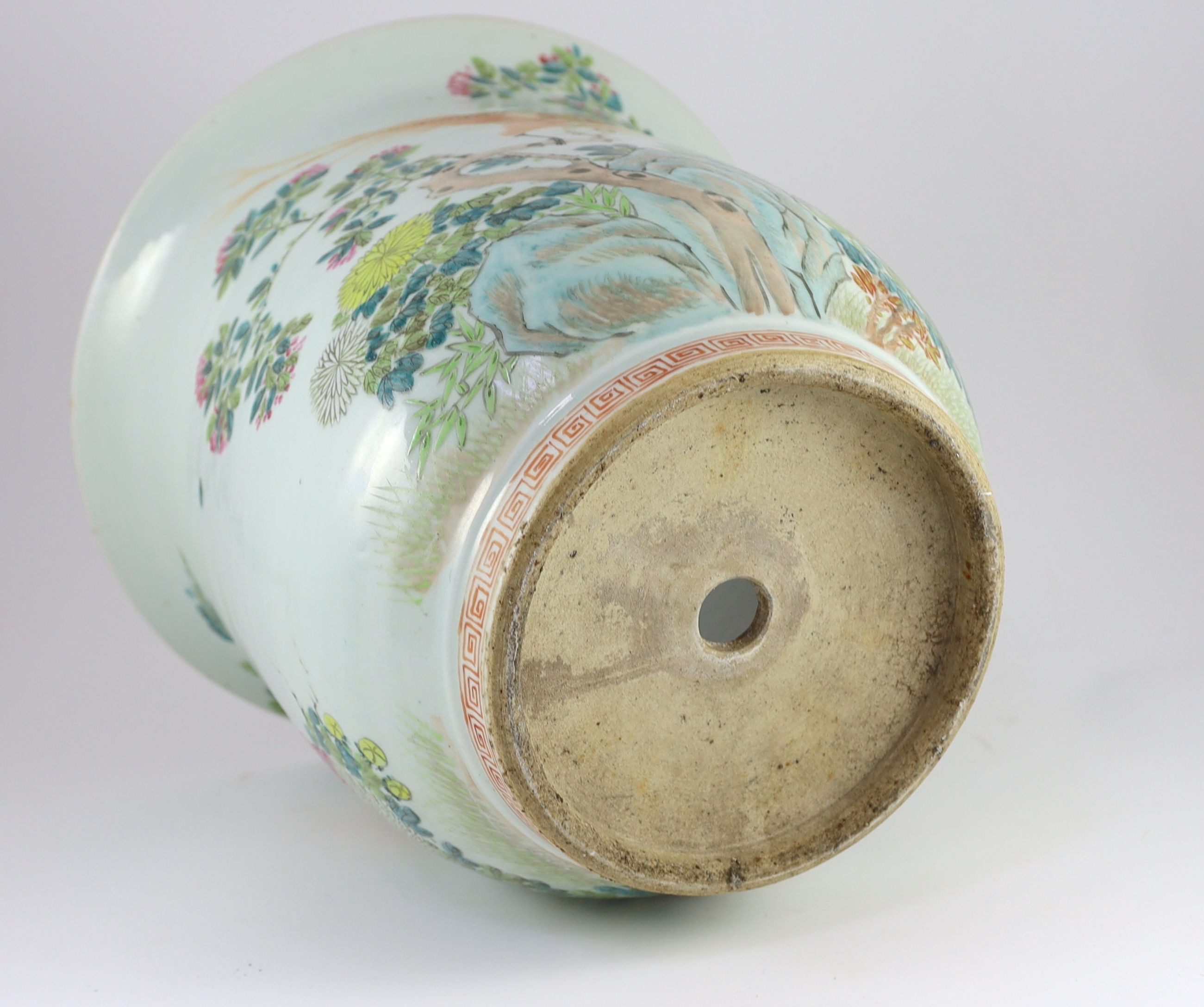 A large Chinese famille rose 'chicken' flower pot, early 20th century, painted with a Cockrell and a - Image 4 of 4