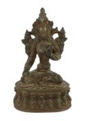A Tibetan bronze seated figure of White Tara, 17th/18th century, 11 cm highJewelling to head-dress