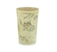 A Martin Brothers ‘grotesque fish’ beaker, dated 1914, Incised mark Martin Bros. Southall 12–