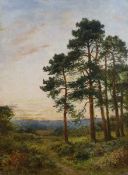 Benjamin Williams Leader (1831-1923) Landscape at sunset with pine treesOil on boardSigned and dated