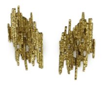 A pair of textured 18ct gold modernist earrings, by Andrew Grima, signed 'Grima', 23mm, 5.7 grams.