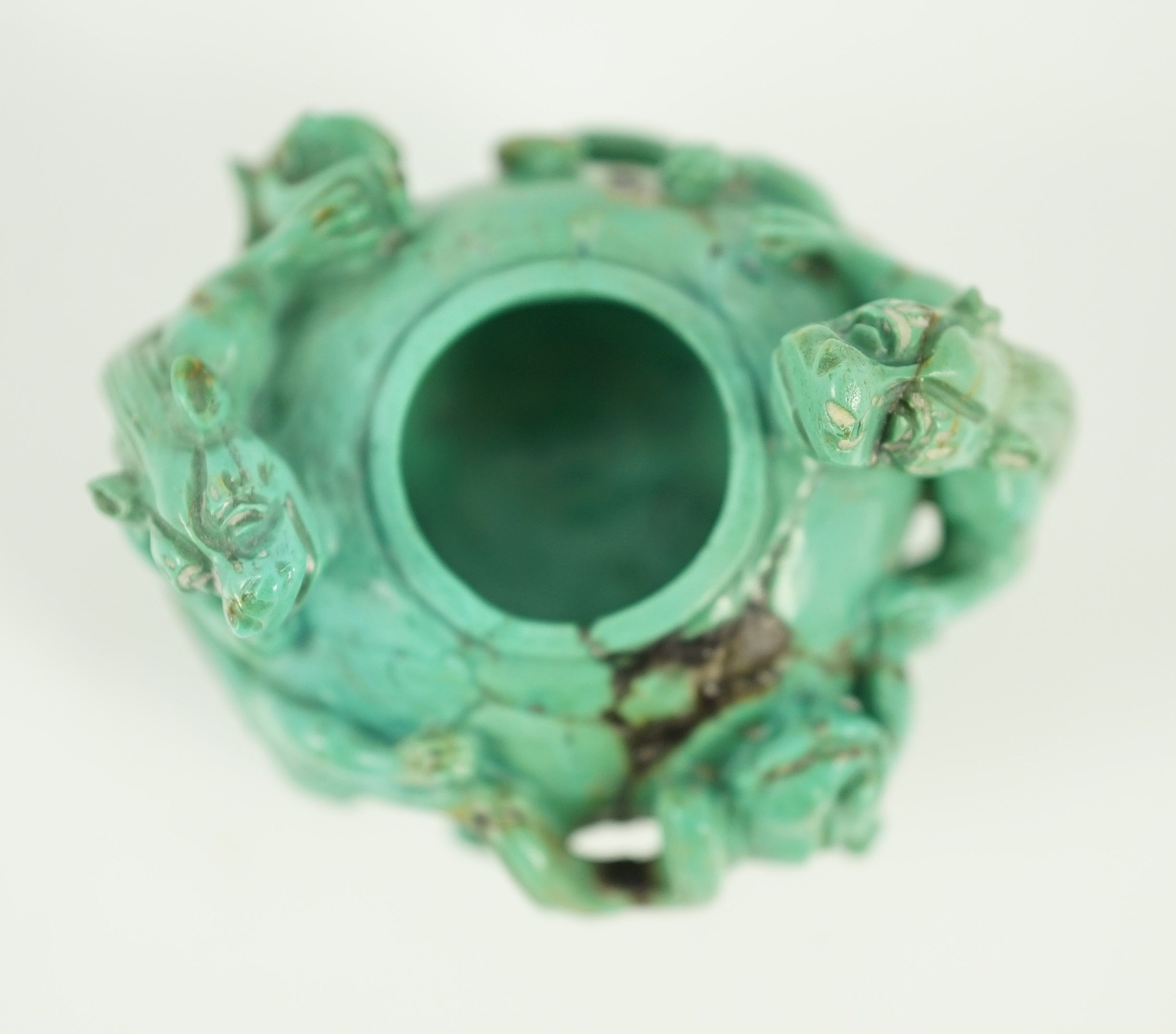A small Chinese turquoise matrix waterpot, 18th/19th century carved in high relief and open work - Image 6 of 16