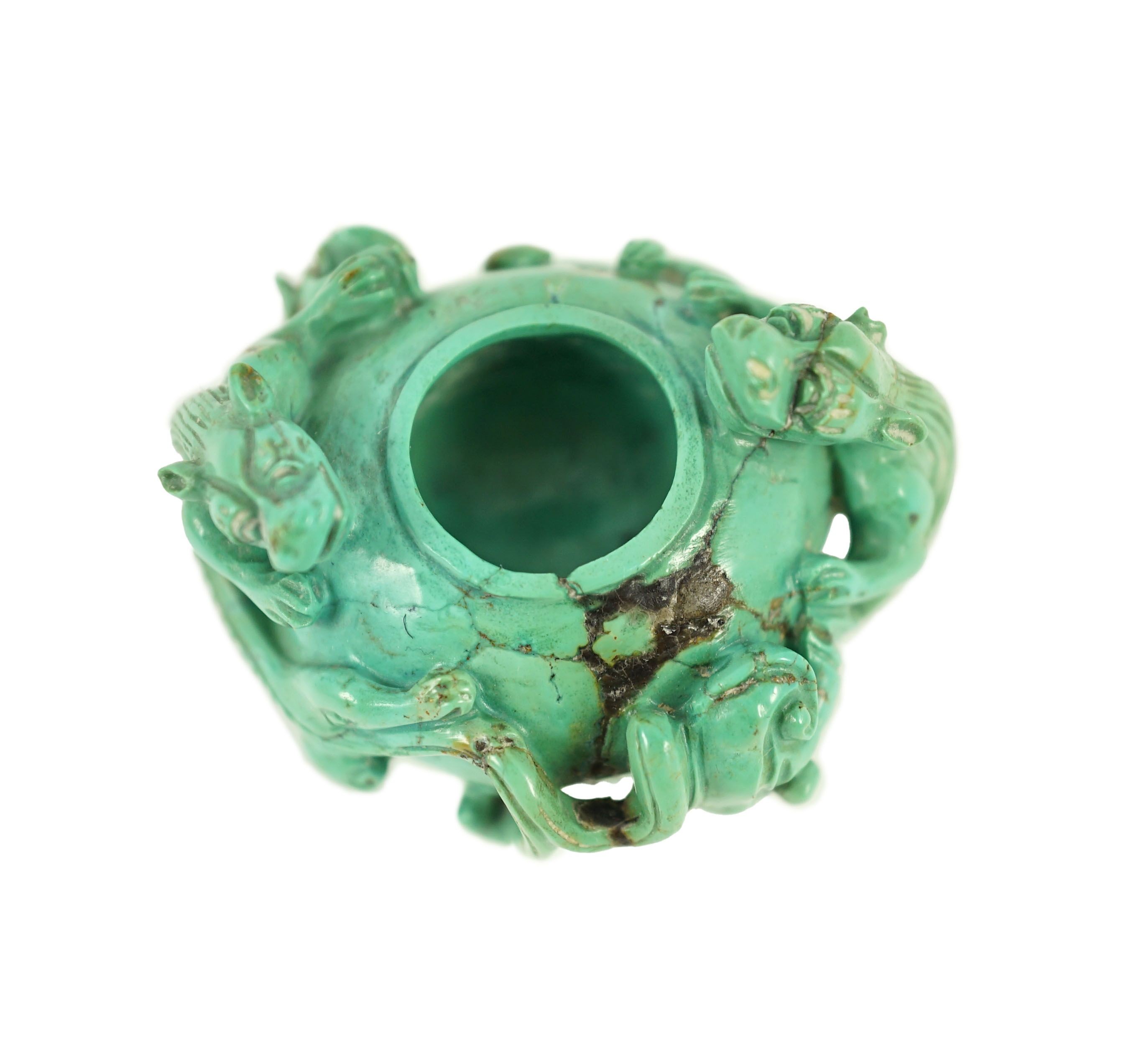 A small Chinese turquoise matrix waterpot, 18th/19th century carved in high relief and open work - Image 2 of 16