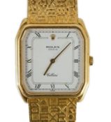 A gentleman's 1980's 18ct gold Rolex Cellini manual wind dress octagonal wrist watch, on 18ct gold