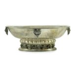 A good George V Georg Jensen planished silver Grape pattern oval pedestal fruit bowl, design no.