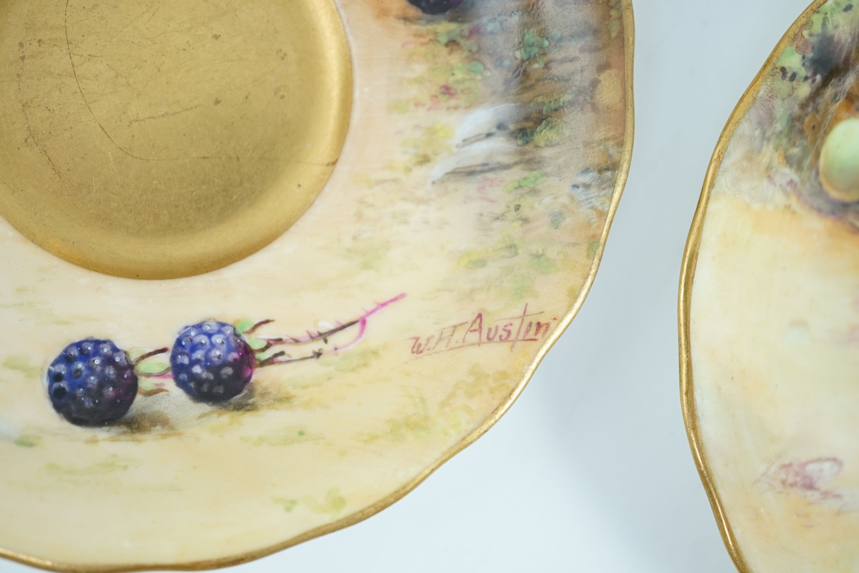 A Royal Worcester fruit painted coffee set, c.1924/25, painted by H N Price, W H and R. Austin, H. - Image 8 of 13