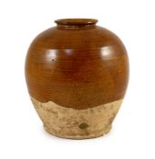 A Chinese straw glazed ovoid jar, Tang dynasty 19.5cm highOne scratch to lower, unglazed section