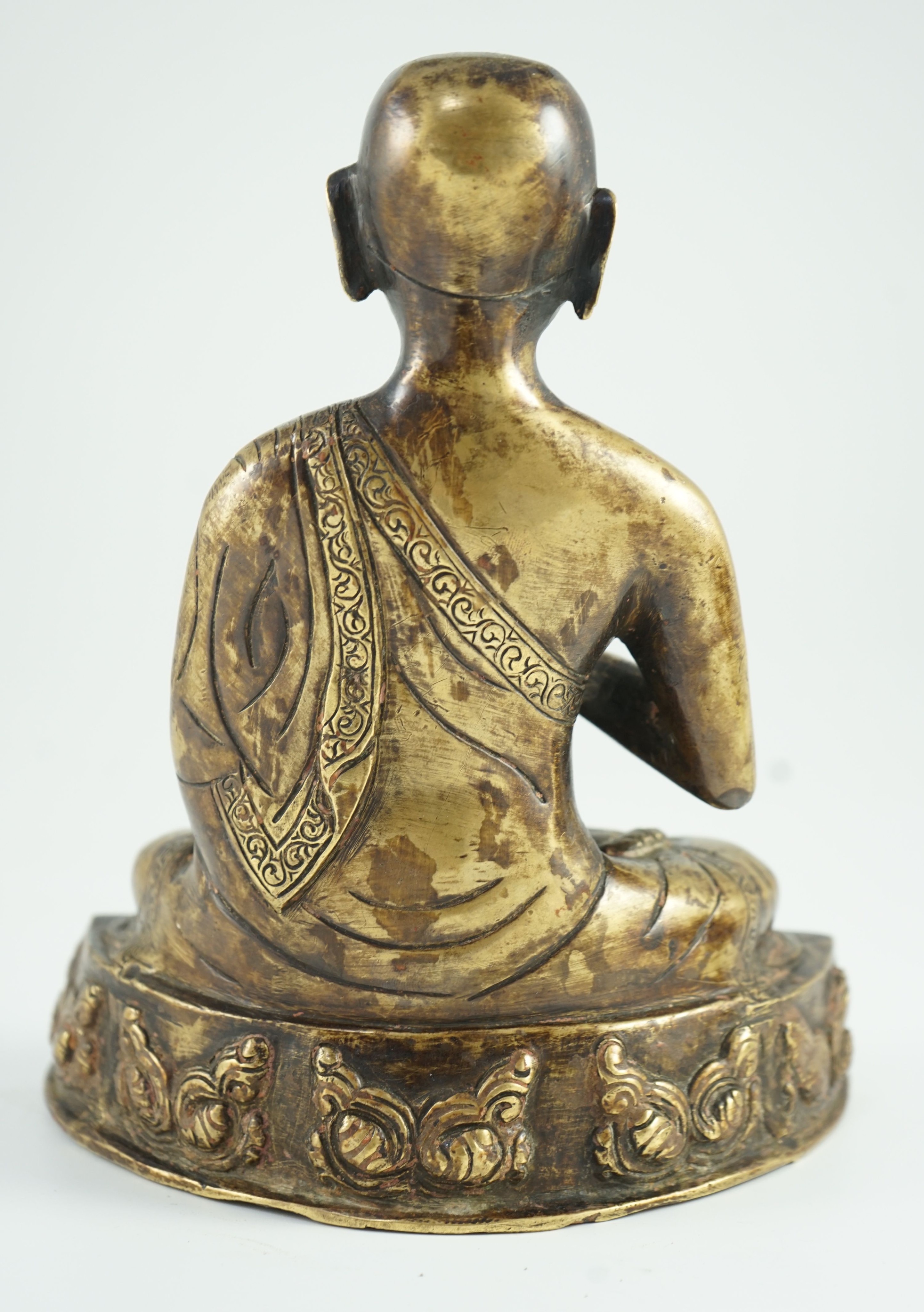 A Himalayan bronze figure of Buddha, 19th century, the seated figure holding an alms bowl, the - Image 4 of 6
