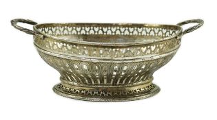 A late 19th century Hanau pierced silver oval two handled basket, import marks for William