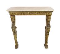 An early 19th century giltwood console table, in the manner of George Bullock, with rectangular