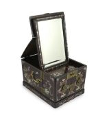 A Chinese hongmu and mother-of-pearl make up or jewellery box, late 19th century, Decorated with