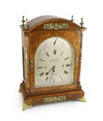 George Blackie, 392 Strand, London. A late Victorian figured walnut repeating chiming bracket clock,
