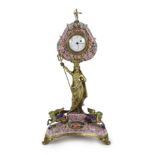 A 19th century Austrian silver-gilt and painted enamel timepiece, Karl Bender, c.1880, heart shaped,