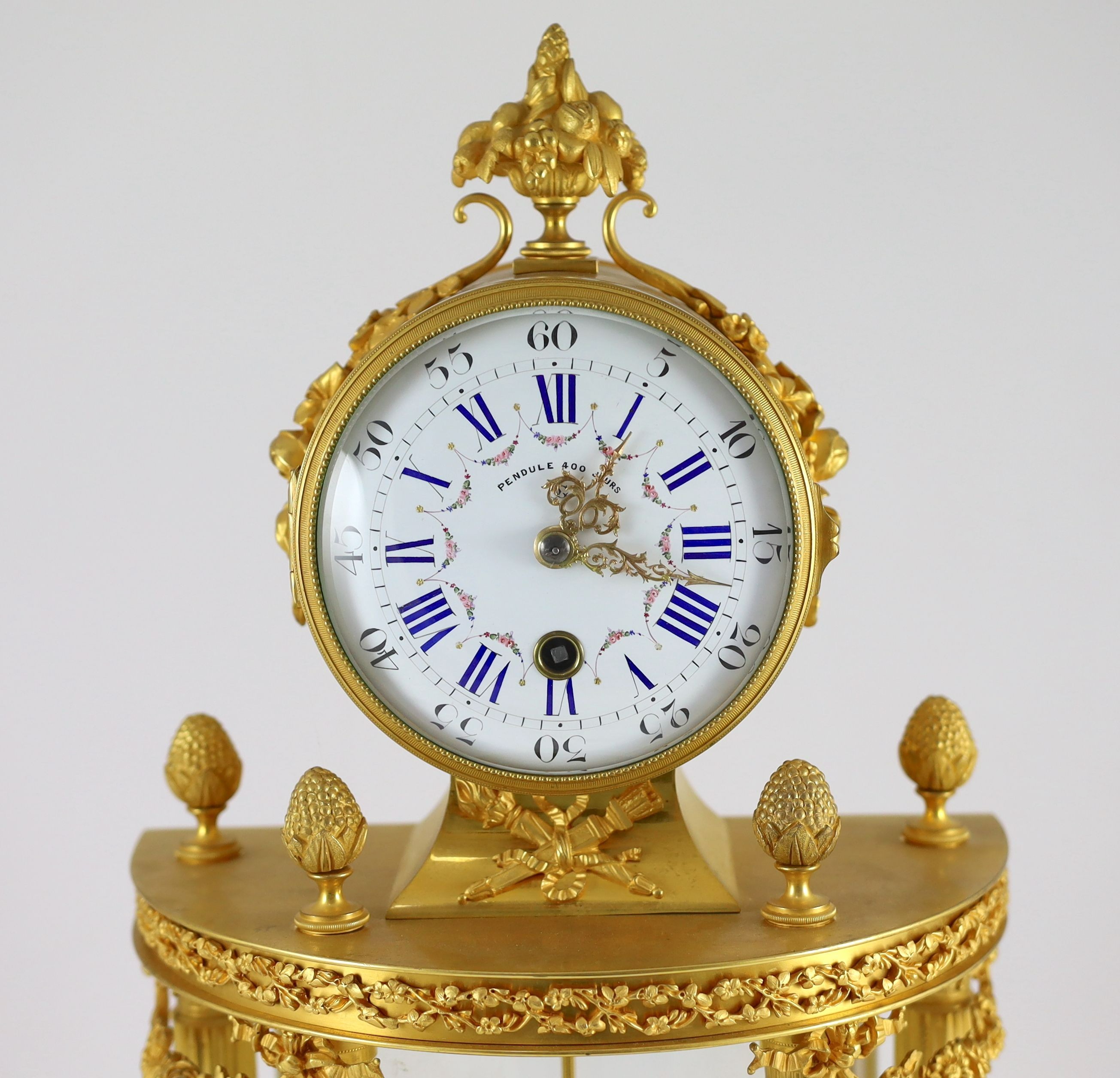 An early 20th century French ormolu 400 day mantel clock, in architectural case with floral - Image 2 of 5