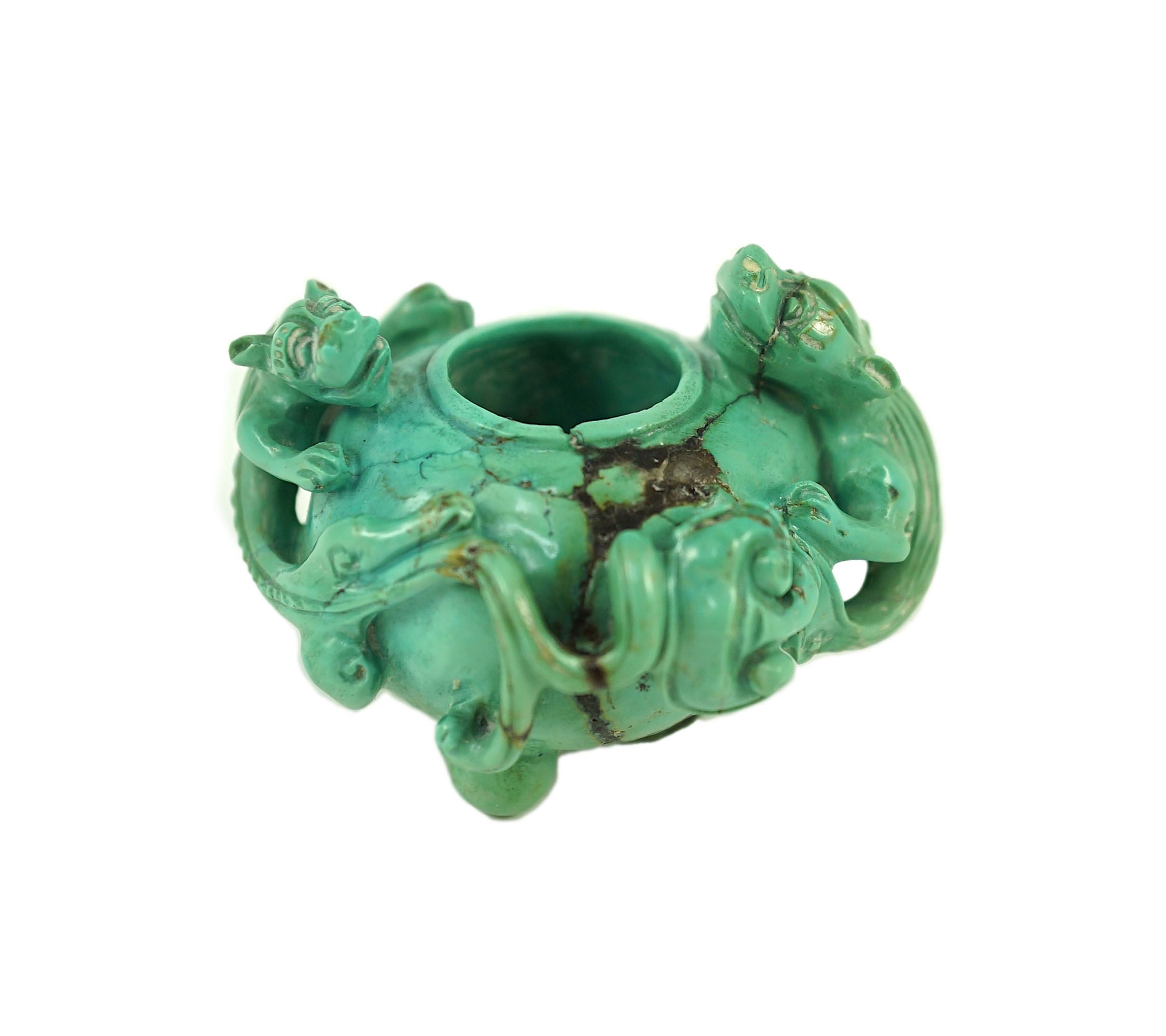 A small Chinese turquoise matrix waterpot, 18th/19th century carved in high relief and open work