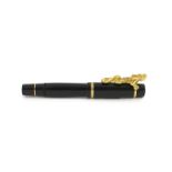 A Mont Blanc Year of the Golden Dragon fountain pen, the cap applied with a dragon holding a pearl