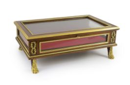 An early 20th century French ormolu mounted mahogany table top bijouterie cabinet, of rectangular