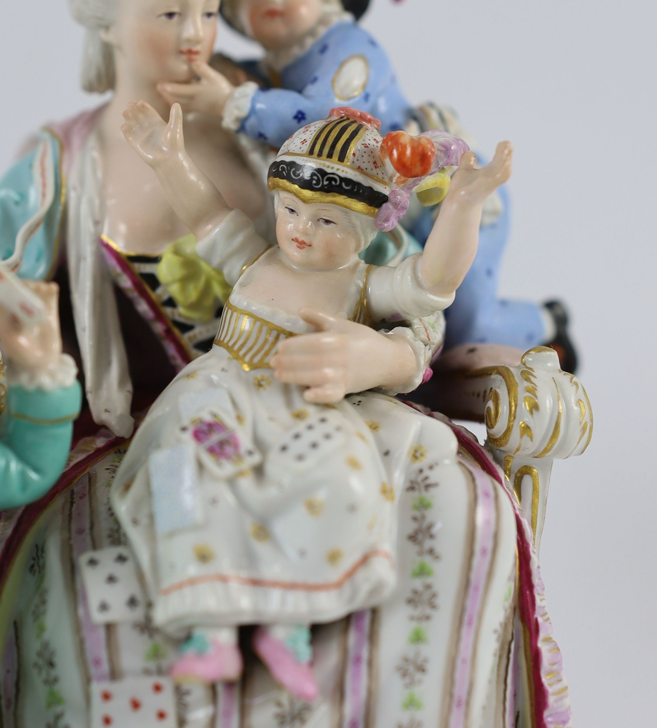 A Meissen group of the good mother, 19th century, after a model by Michel Victor Acier, blue crossed - Image 3 of 6