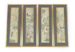 A set of four Chinese paintings on silk of ladies in pavilion gardens, 19th century each image 82 cm