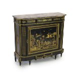 A 19th century French Louis XVI style ormolu mounted ebonised side cabinet, with breakfront rouge