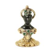 A 19th century gold overlaid, emerald and diamond set double sided Blackamoor seal pendant, the