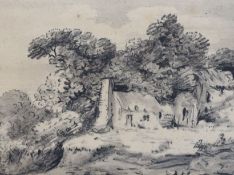 Dr Thomas Munro (1759-1833) Cottage and trees in a landscape and Tree and fence in a