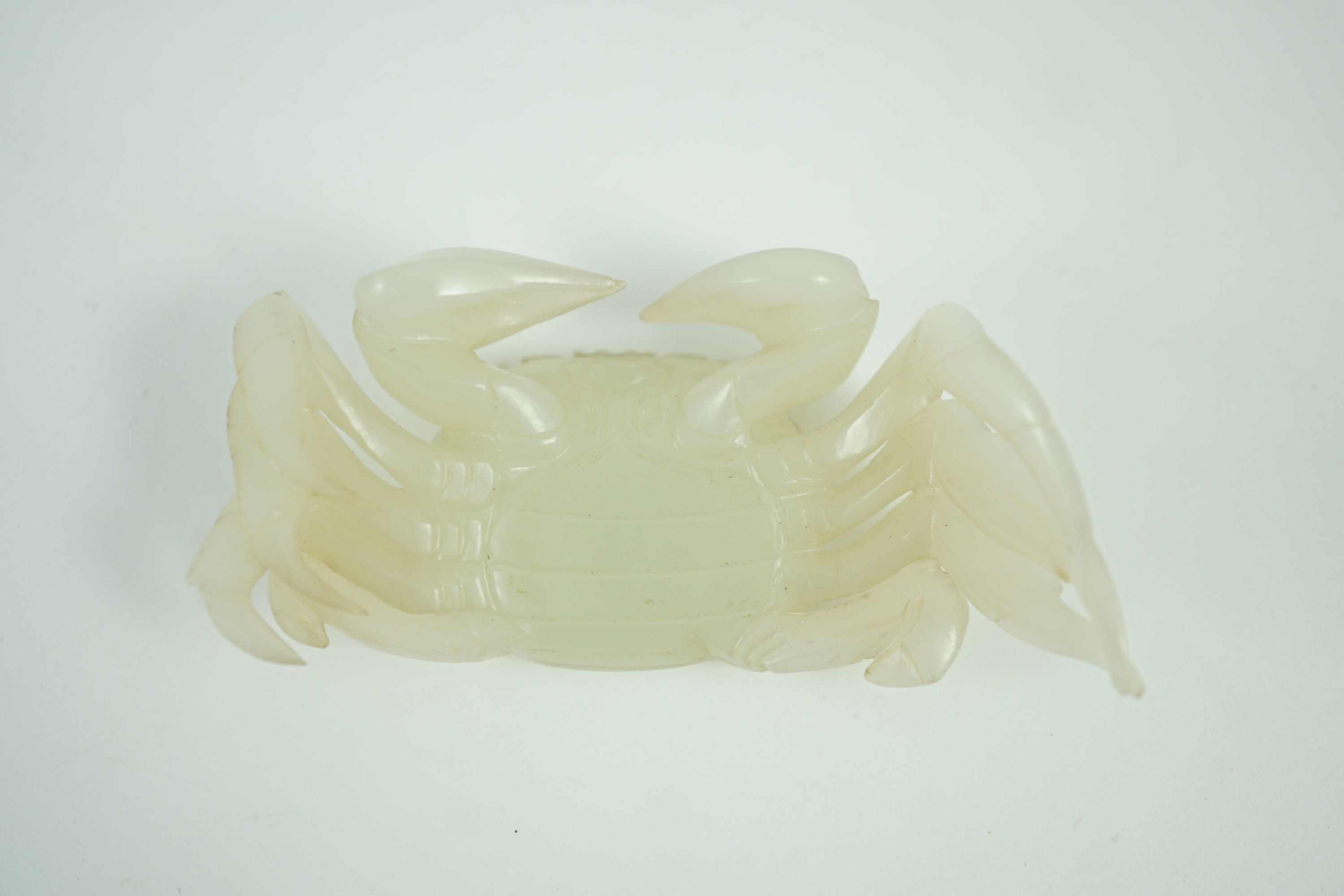 A Chinese pale celadon jade model of a crab, 20th century, Provenance- the vendor’s father - Image 7 of 8