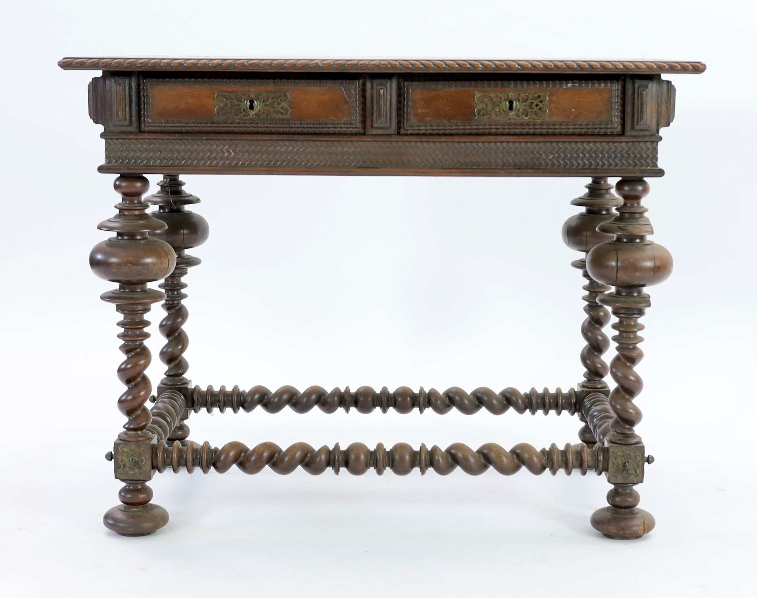 An 18th century Portuguese Colonial rosewood centre table, with gadroon rectangular top over two - Image 2 of 4