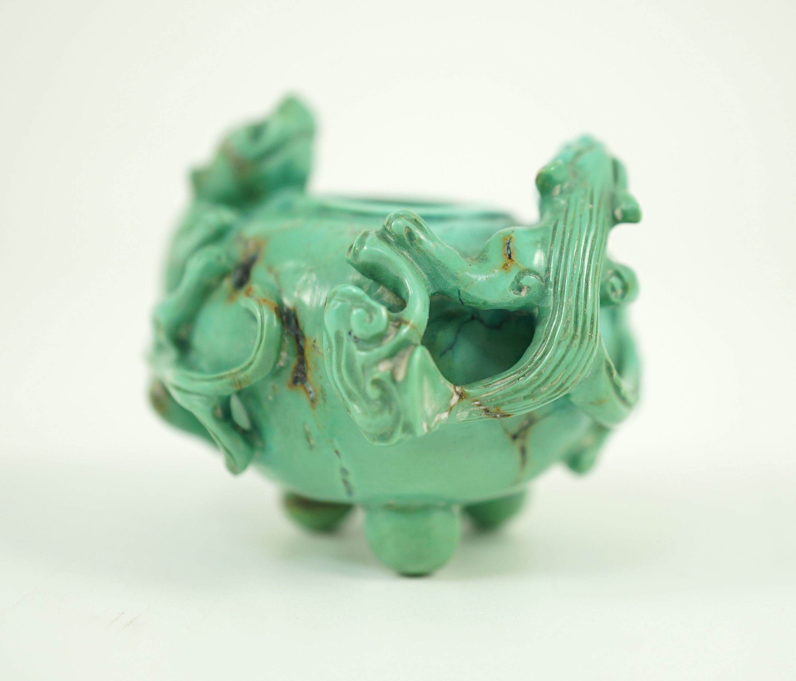 A small Chinese turquoise matrix waterpot, 18th/19th century carved in high relief and open work - Image 16 of 16
