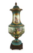 A large Sevres style porcelain ormolu mounted vase and cover, late 19th century, painted with fete