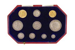 UK coins, a cased George V 1911 coronation gold and silver proof ten coin set, Comprising half